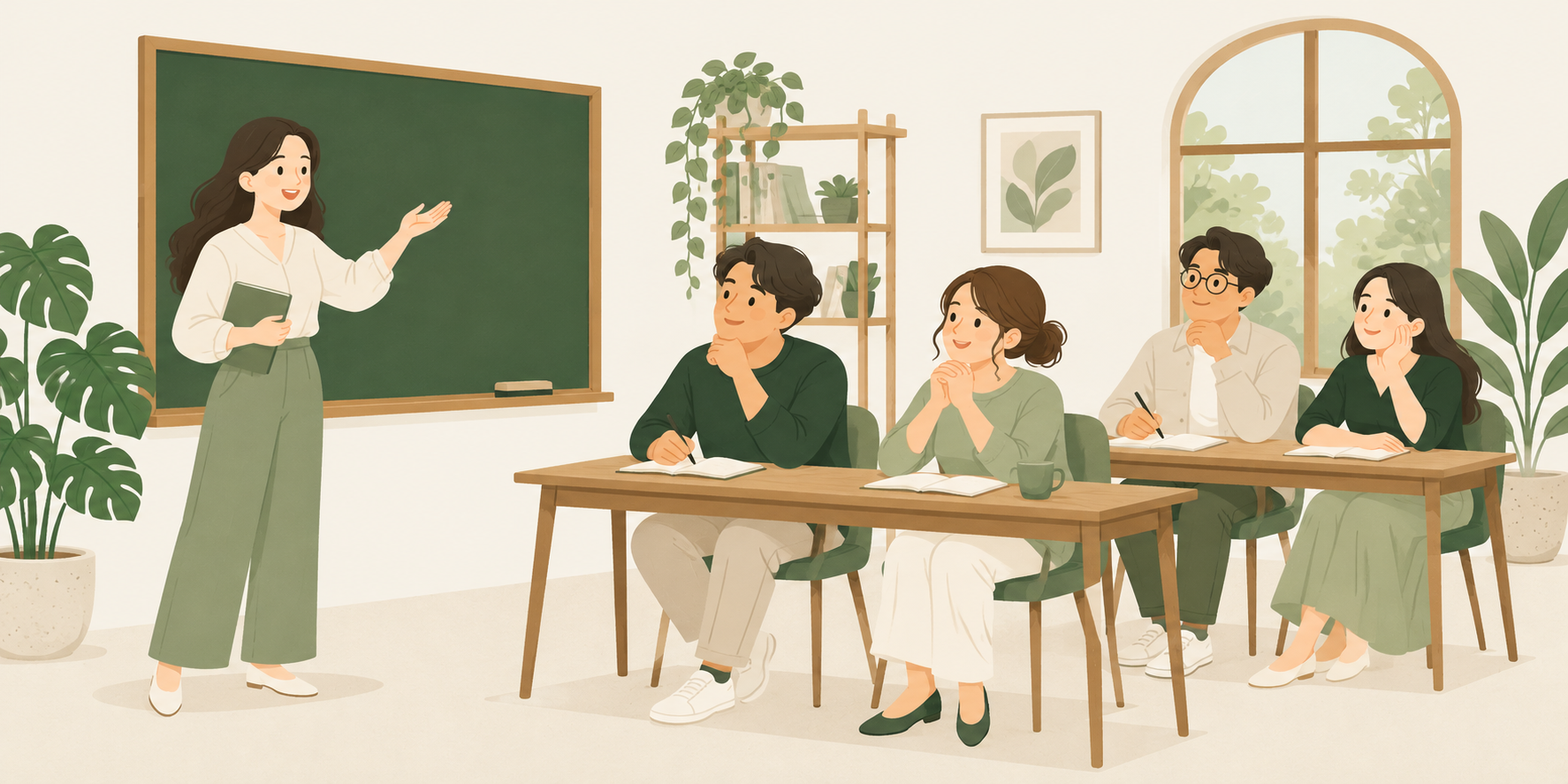 老師與學生在溫暖的教室中一起上課
